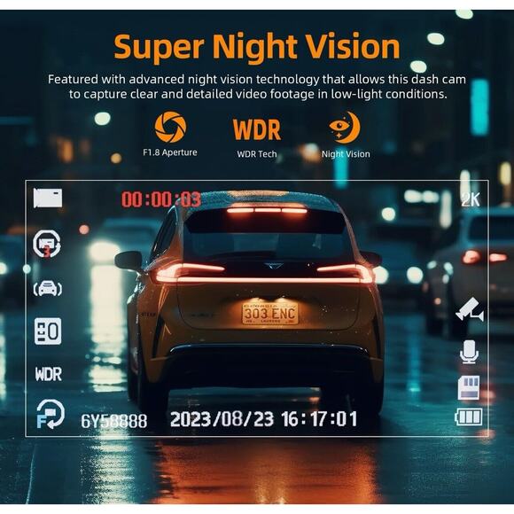 Dash Cam 2K Front 64 GB 1440P HD Camera, Night Vision 170° Wide Angle, Loop - 3” - Picture 3 of 14